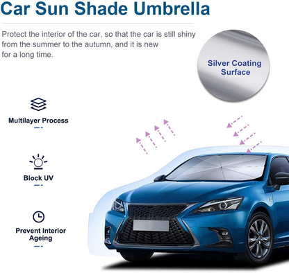 Car Umbrella Sun Shade Cover for Windshield UV Reflecting Foldable Front Car Sunshade Umbrella