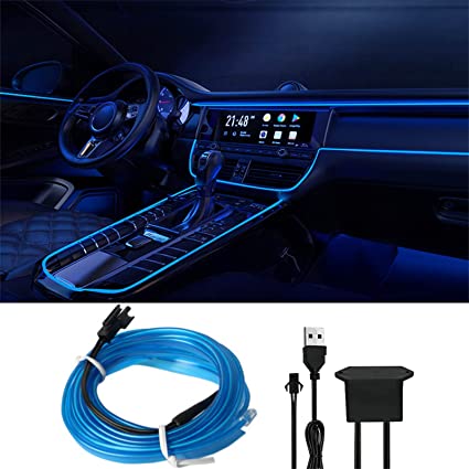 LED Blue Neon Light Strip For Car Dashboard Gaps (2 Meters / 6.5 Feet's) Ambient Lights (EL Wire) Light