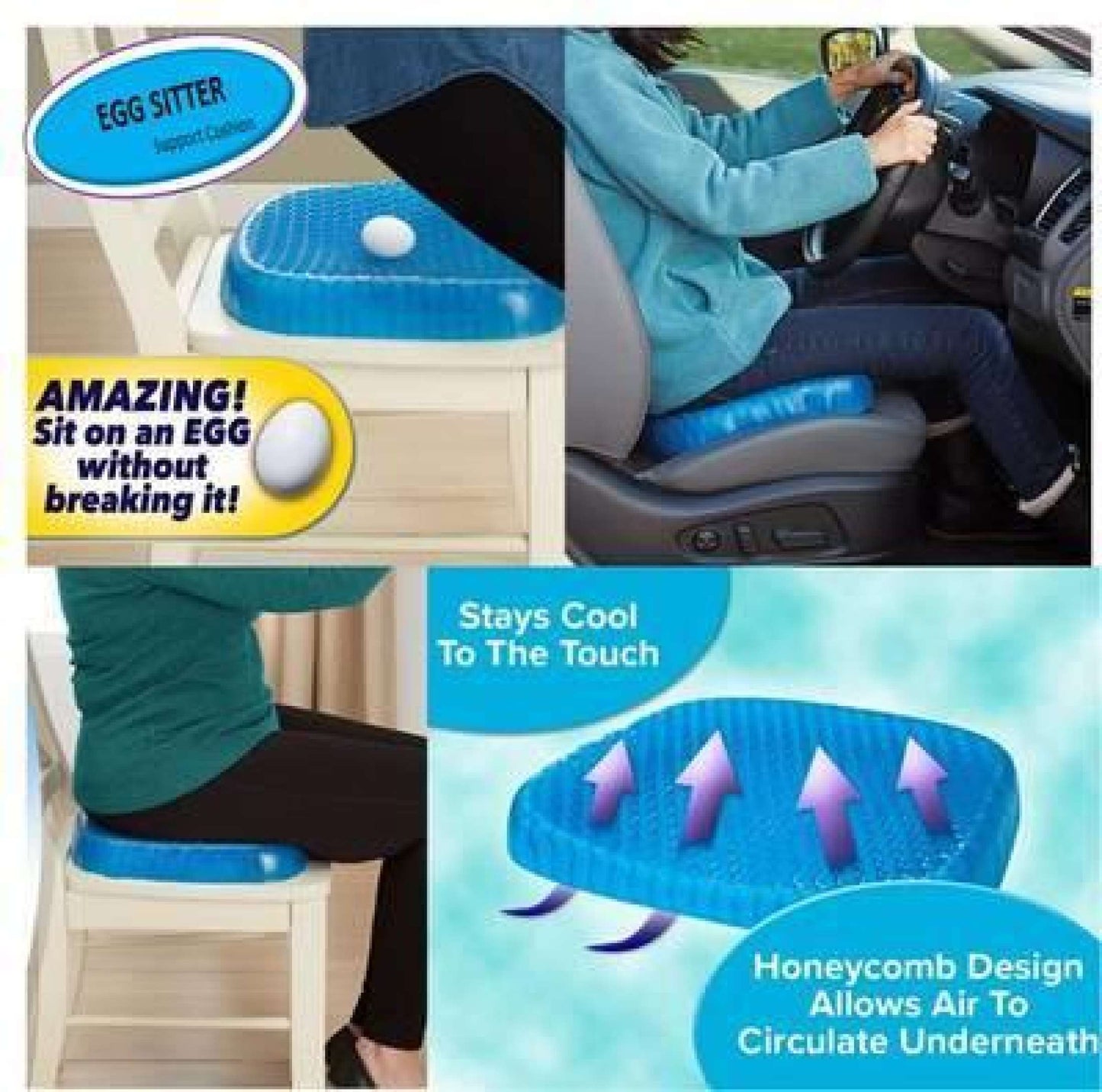 Egg Sitter Absorb Pressure Support Back Pain Relief Breathable Cooling for Car and Office Comfortable Cushion Seat Gel Non-Slip