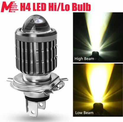 Bike H4 Motorcycle LED Projector Headlight Bulbs Dual Colors White Yellow