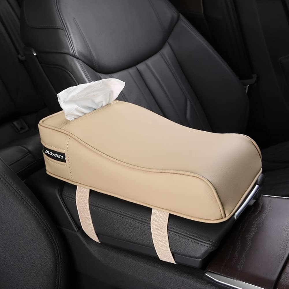 Car Center Console Pad with Tissue Bag at The Back,PU Leather Armrest Cushion,Elbow Rest Pillow, Relieve Arm Fatigue