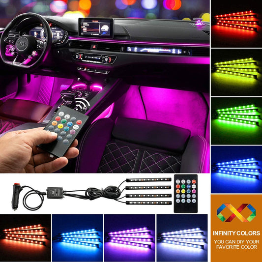 Car Interior Floor Decorative Atmosphere Light Remote Control RGB Light with Music Sensor