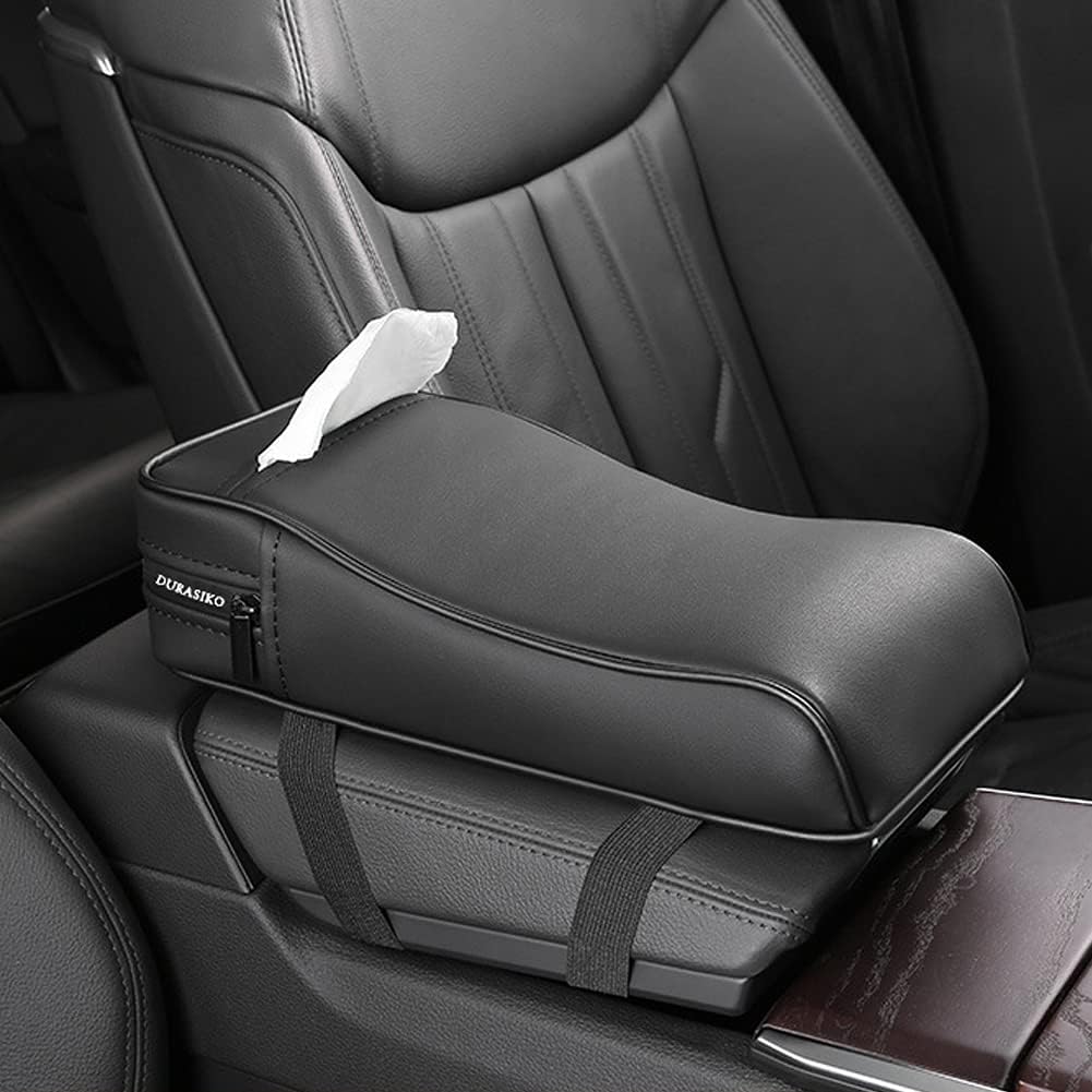 Car Center Console Pad with Tissue Bag at The Back,PU Leather Armrest Cushion,Elbow Rest Pillow, Relieve Arm Fatigue