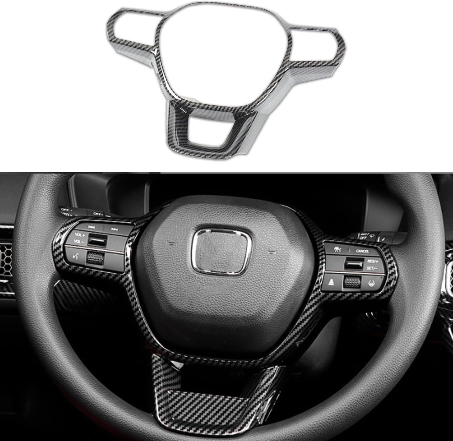 Steering Wheel Frame Cover Trim for 11th Honda Civic 2022 2023 Interior Decoration Accessories - Black Carbon Fiber Pattern