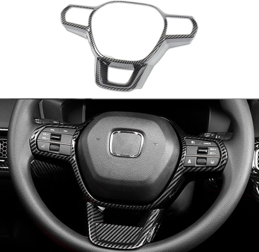 Steering Wheel Frame Cover Trim for 11th Honda Civic 2022 2023 Interior Decoration Accessories - Black Carbon Fiber Pattern