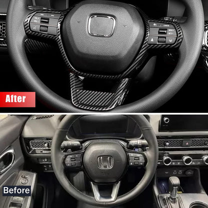 Steering Wheel Frame Cover Trim for 11th Honda Civic 2022 2023 Interior Decoration Accessories - Black Carbon Fiber Pattern