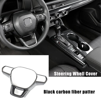 Steering Wheel Frame Cover Trim for 11th Honda Civic 2022 2023 Interior Decoration Accessories - Black Carbon Fiber Pattern