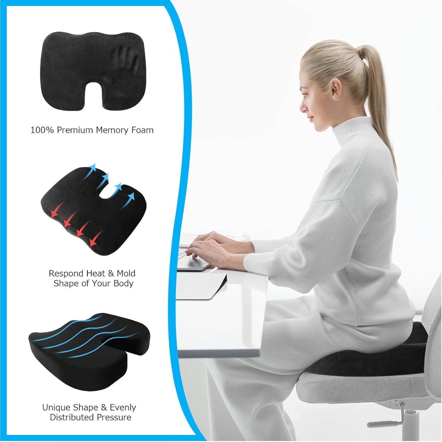 Orthopaedic Seat Cushion: Washable Ergonomic Seat Cushion for Car Memory Foam U-Shaped Office Chair Cushion for Wheelchair Car Seat