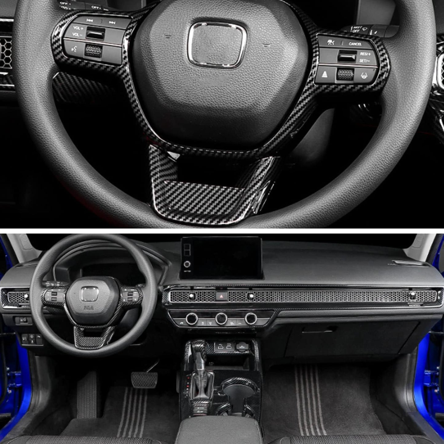 Steering Wheel Frame Cover Trim for 11th Honda Civic 2022 2023 Interior Decoration Accessories - Black Carbon Fiber Pattern