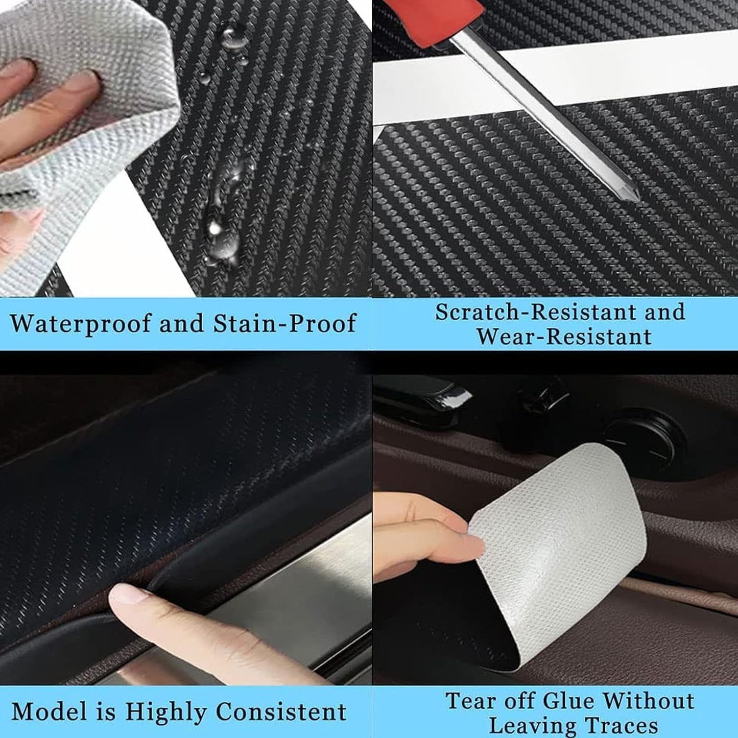 Set of 4 car door sill protectors, for MG3, MG4, EV, MG5, MG6, MG HS, MG Marvel, R, MG ZS, carbon fibre door sill sticker, anti-scratch wear door sill protection.