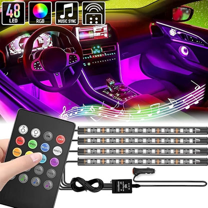 Car Interior Floor Decorative Atmosphere Light Remote Control RGB Light with Music Sensor