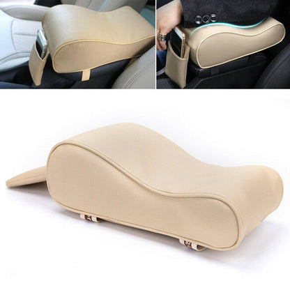 Car Center Console Armrest Cushion With Mobile Pocket Beige and Black