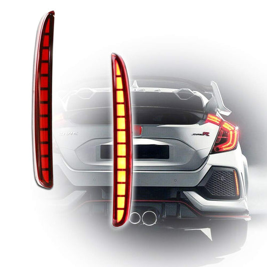 Red Lens Full LED Bumper Reflector Lights Tail Brake Rear Fog Lamps for CAR Honda Civic Hatchback, Type-R CAR