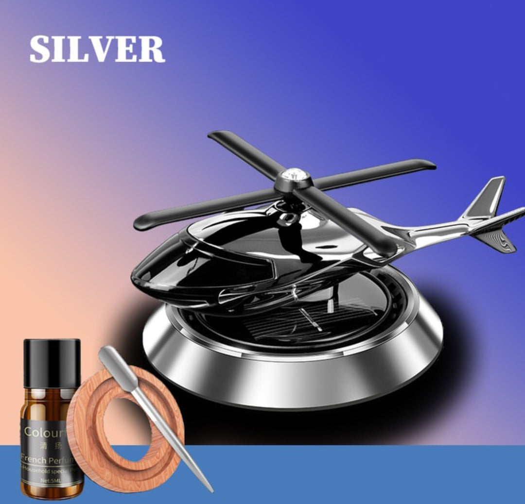 Silver Car Solar Helicopter With Car Fragrance