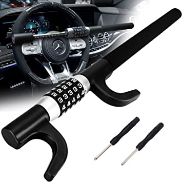 Tevlaphee Combination Steering Wheel Lock Password Code Steering Lock Car Steering Wheel Locks Keyless Self Defense Heavy Duty Car Security