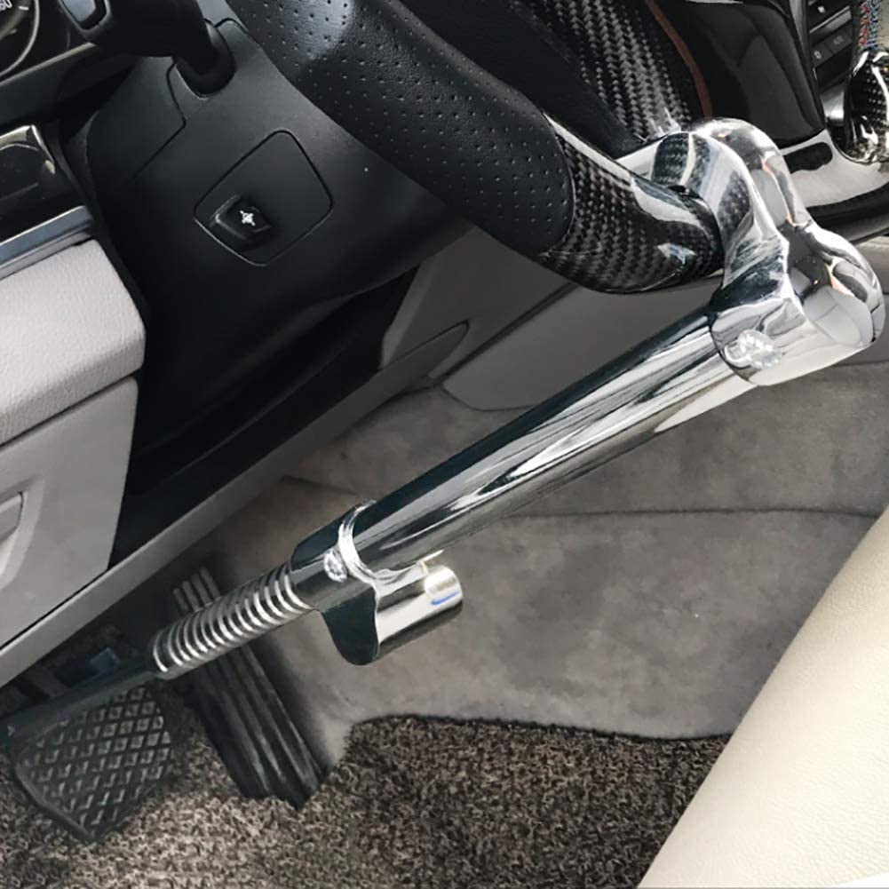 Pedal Lock Anti Theft Double Hook Clutch Brake Lock Steering Wheel Locks for Cars (Chrome Body)