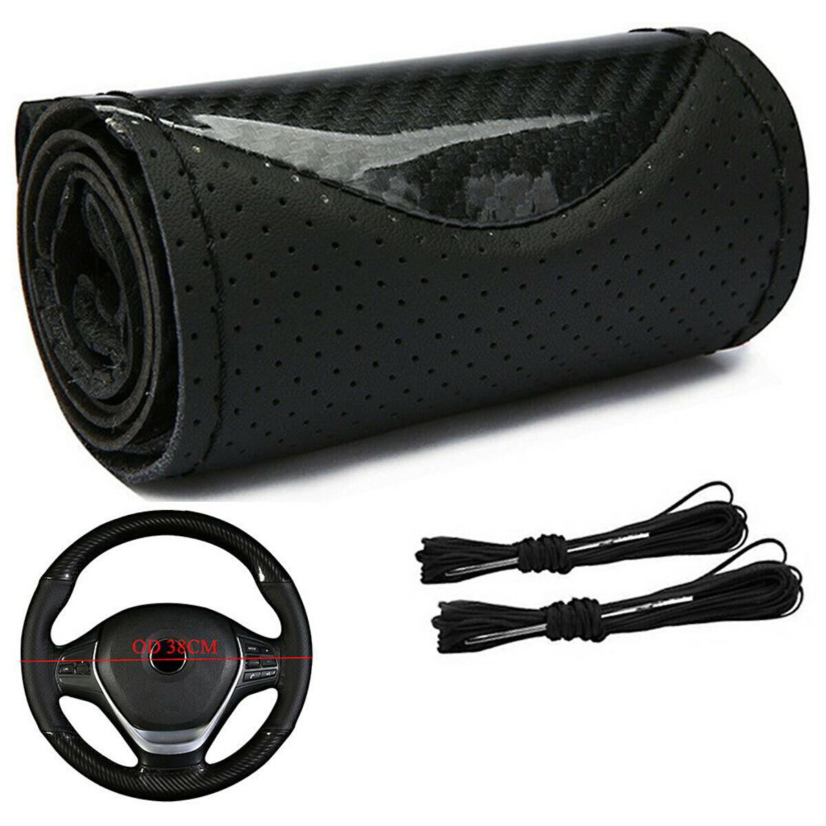 Universal Leather Steering Wheel Cover Carbon Fiber Pattern Fashion Sport Hand Stitches Soft Anti - Slip