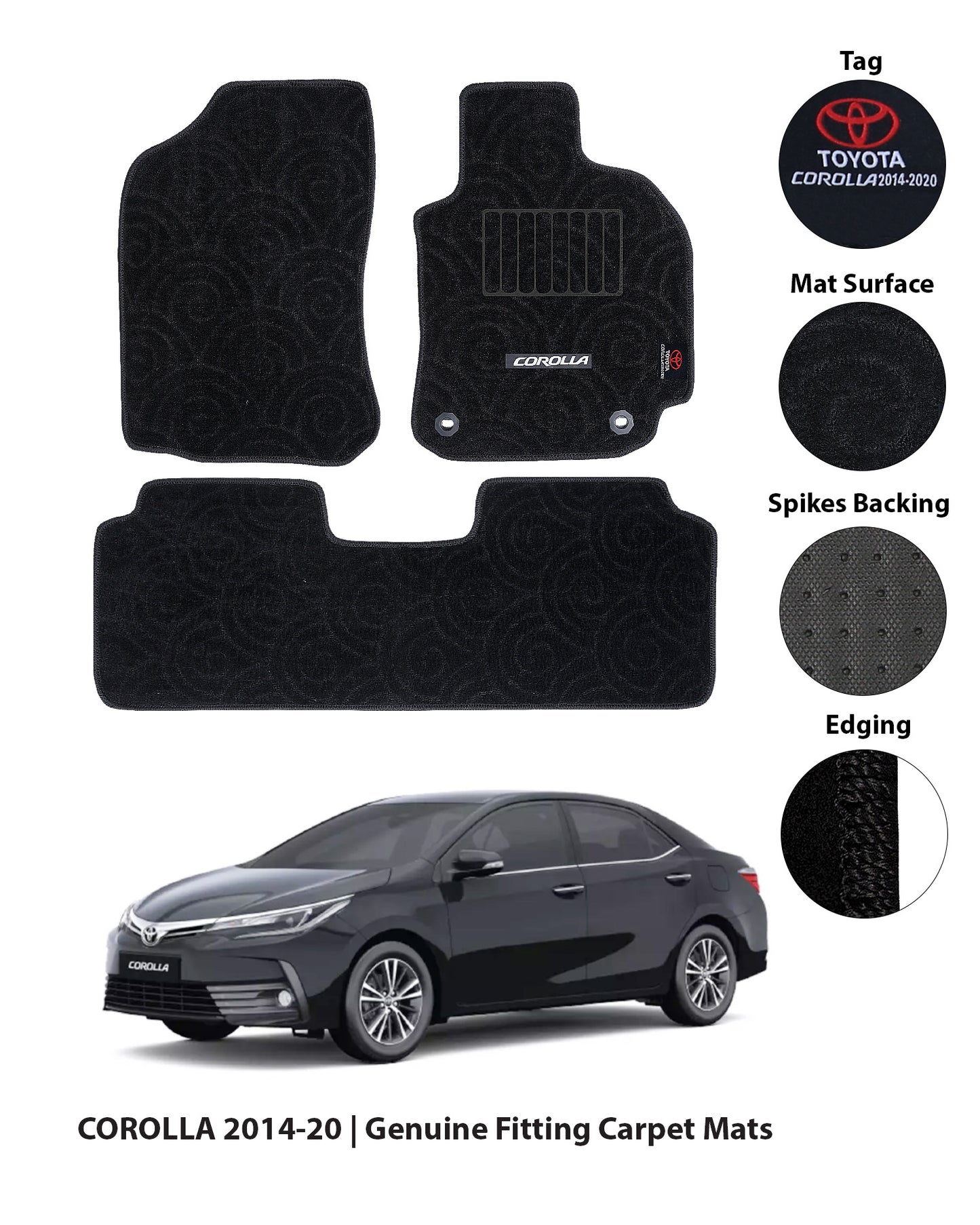 TOTOYA COROLLA 2014-2021 CARPET CAR FLOOR MAT | GENUINE FITTING HIGH QUALITY