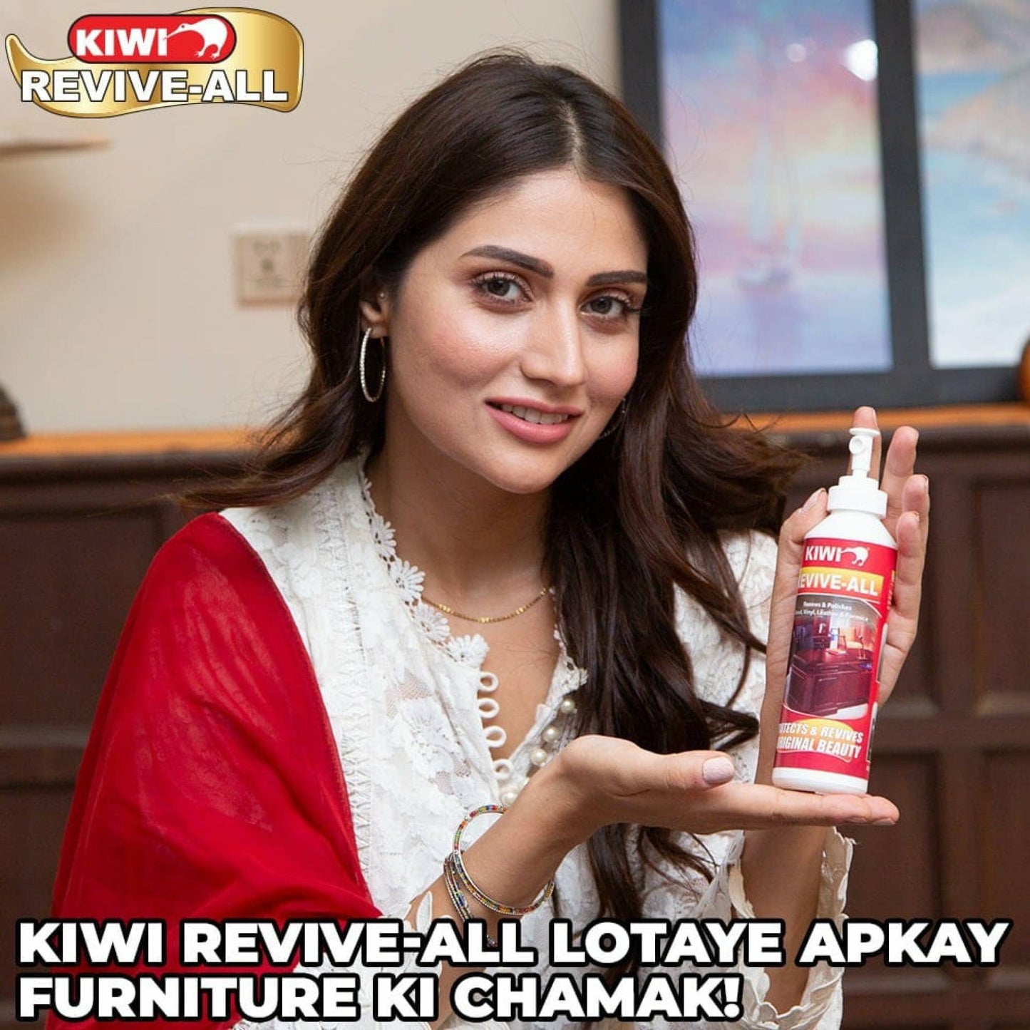 Kiwi Revive All Spray Red Renew & Polish Wood Vinyl & Leather For Car Home and office use 250ML