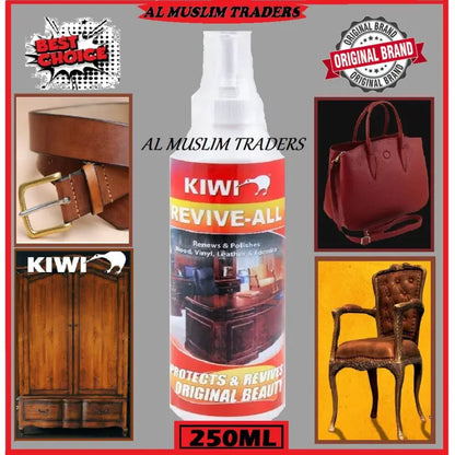 Kiwi Revive All Spray Red Renew & Polish Wood Vinyl & Leather For Car Home and office use 250ML