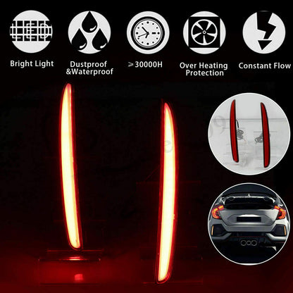 Red Lens Full LED Bumper Reflector Lights Tail Brake Rear Fog Lamps for CAR Honda Civic Hatchback, Type-R CAR